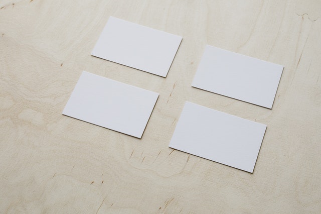 Index cards on a table.